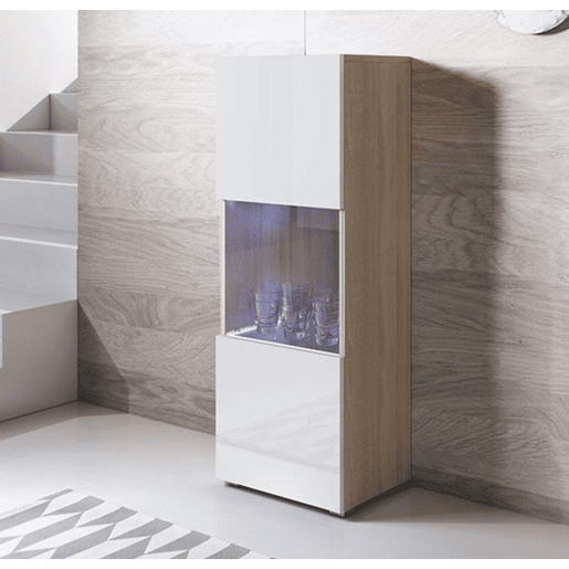 Vitrine Sala de estar e jantar SonomaBranco 40x29x128 1 porta LED Luke V3 Muebles Bonitos