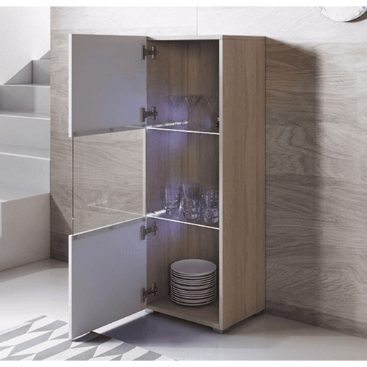 Vitrine Sala de estar e jantar SonomaBranco 40x29x128 1 porta LED Luke V3 Muebles Bonitos