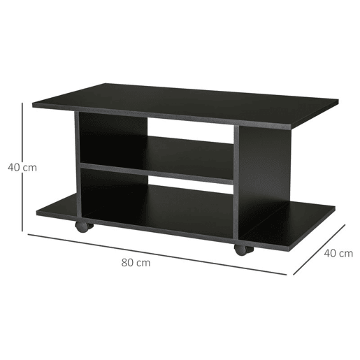 HOMCOM Móvel para TV para Televisores de até 42 Polegadas Móvel de TV com Prateleiras e Rodas com Travão 80x40x40cm Preto