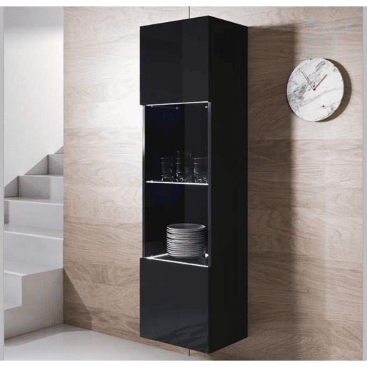 Vitrine Sala de estar e jantar Preto 40x29x165 1 porta LED Luke V6 Muebles Bonitos