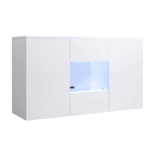 Aparador Sala de estar e jantar Branco 120x40x70 3 portas LED Luke A2 Muebles Bonitos