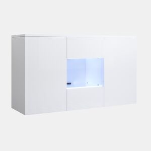 Aparador Sala de estar e jantar Branco 120x40x70 3 portas LED Luke A2 Muebles Bonitos