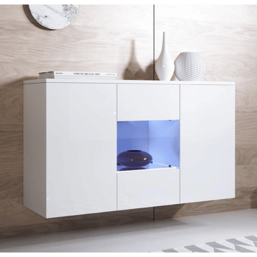 Aparador Sala de estar e jantar Branco 120x40x70 3 portas LED Luke A2 Muebles Bonitos