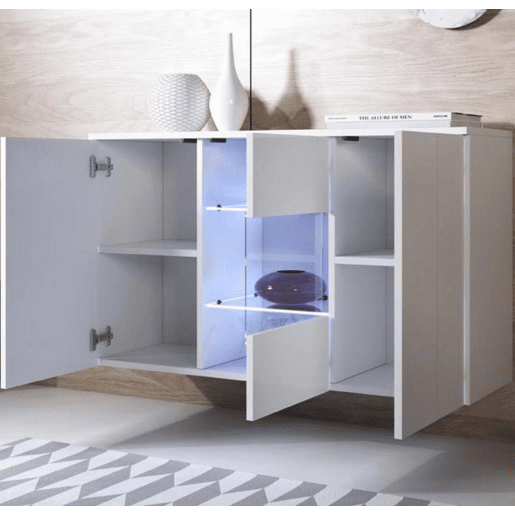 Aparador Sala de estar e jantar Branco 120x40x70 3 portas LED Luke A2 Muebles Bonitos