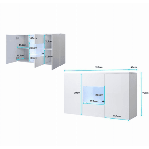 Aparador Sala de estar e jantar Branco 120x40x70 3 portas LED Luke A2 Muebles Bonitos