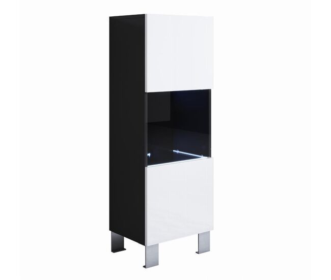 Vitrina salón comedor negro/blanco 40x29x138 1 puerta led luke v3 muebles bonitos