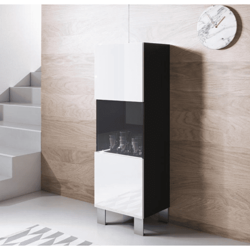 Vitrine Sala de estar e jantar PretoBranco 40x29x138 1 porta LED Luke V3 Muebles Bonitos