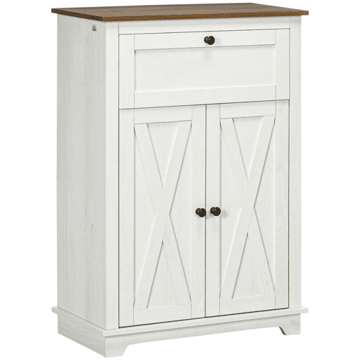 HOMCOM Aparador para Sala de Estar Armário de Armazenamento com Portas Duplas Gaveta e Prateleira Ajustável para Cozinha Dormitório 60x30x87,4 cm Branco
