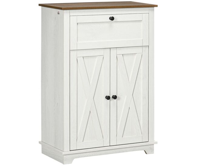 Homcom aparador para salón armario de almacenamiento con puertas dobles cajón y estante ajustable para cocina dormitorio 60x30x87,4 cm blanco