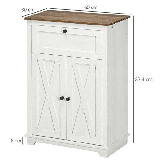 HOMCOM Aparador para Sala de Estar Armário de Armazenamento com Portas Duplas Gaveta e Prateleira Ajustável para Cozinha Dormitório 60x30x87,4 cm Branco