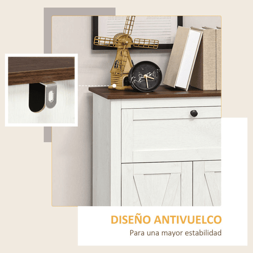 HOMCOM Aparador para Sala de Estar Armário de Armazenamento com Portas Duplas Gaveta e Prateleira Ajustável para Cozinha Dormitório 60x30x87,4 cm Branco
