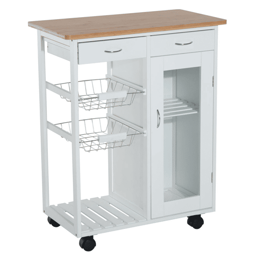 HOMCOM Carrinho de Cozinha de Bambu 70x37x85 cm