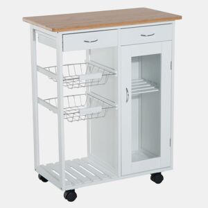 HOMCOM Carrinho de Cozinha de Bambu 70x37x85 cm