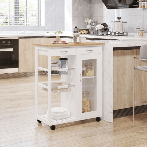 HOMCOM Carrinho de Cozinha de Bambu 70x37x85 cm