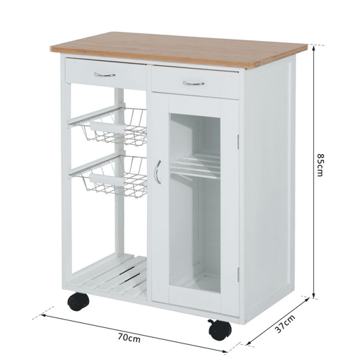 HOMCOM Carrinho de Cozinha de Bambu 70x37x85 cm