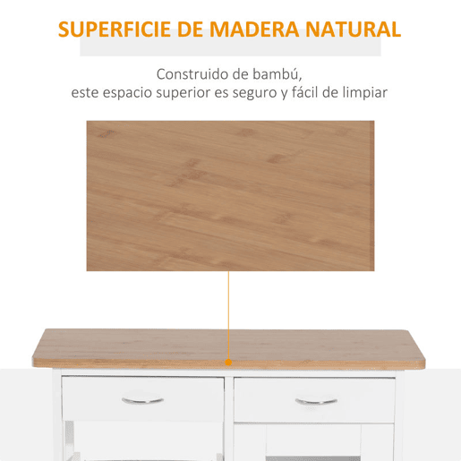 HOMCOM Carrinho de Cozinha de Bambu 70x37x85 cm