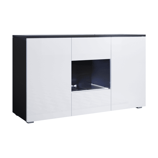 Aparador Sala de estar e jantar PretoBranco 120x40x72 3 portas LED Luke A2 Muebles Bonitos