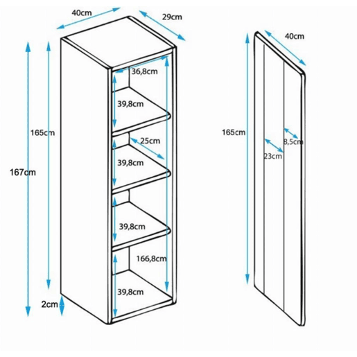 Vitrine Sala de estar e jantar Branco 40x29x167 1 porta LED Luke V5 Muebles Bonitos