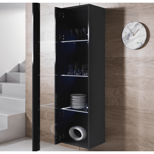 Vitrine Sala de estar e jantar Preto 40x29x165 1 porta LED Luke V5 Muebles Bonitos