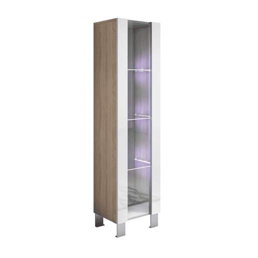 Vitrine Sala de estar e jantar SonomaBranco 40x29x177 1 porta LED Luke V5 Muebles Bonitos