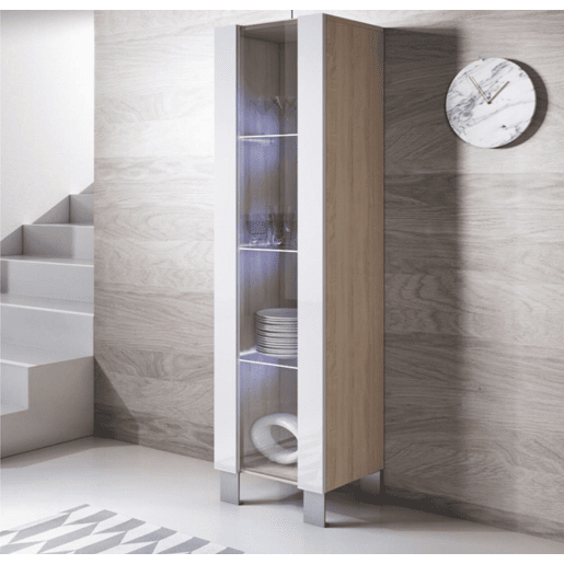 Vitrine Sala de estar e jantar SonomaBranco 40x29x177 1 porta LED Luke V5 Muebles Bonitos