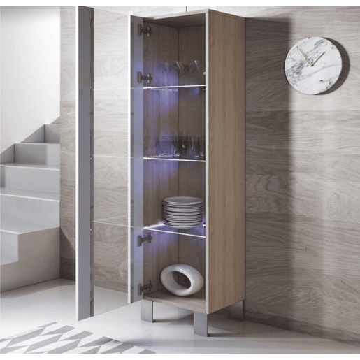 Vitrine Sala de estar e jantar SonomaBranco 40x29x177 1 porta LED Luke V5 Muebles Bonitos