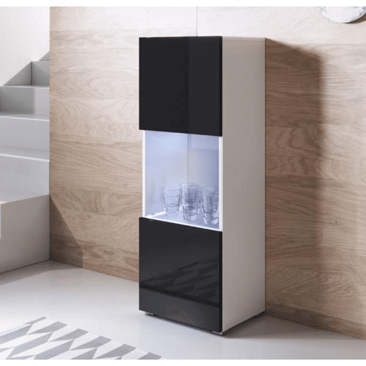 Vitrine Sala de estar e jantar BrancoPreto 40x29x128 1 porta LED Luke V3 Muebles Bonitos