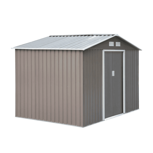 Outsunny Abrigo de Jardim Exterior 4,83m² 277x195x192cm Abrigo e Jardim Metálico para Armazenamento de Ferramentas com Base de Reforço Incluída e 4 Janelas Cinza