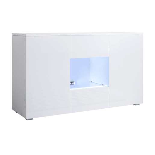Aparador Sala de estar e jantar Branco 120x40x72 3 portas LED Luke A2 Muebles Bonitos