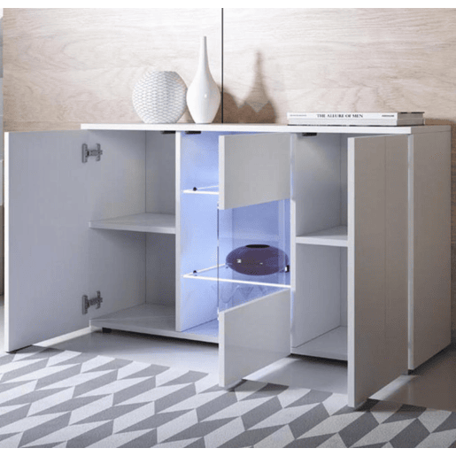 Aparador Sala de estar e jantar Branco 120x40x72 3 portas LED Luke A2 Muebles Bonitos