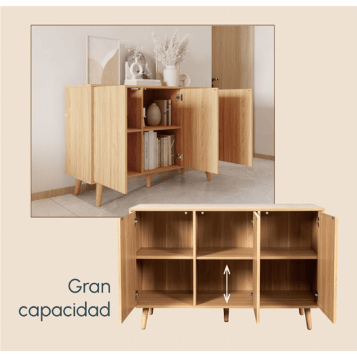 Aparador Sala de estar e jantar Carvalho Alba 120x40x76 3 portas Renzo Muebles Bonitos
