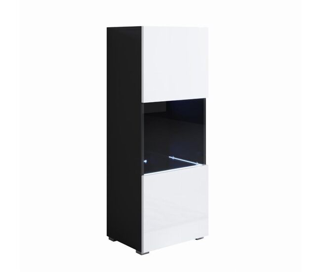 Vitrina salón comedor negro/blanco 40x29x128 1 puerta led luke v3 muebles bonitos