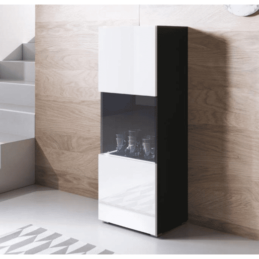 Vitrine Sala de estar e jantar PretoBranco 40x29x128 1 porta LED Luke V3 Muebles Bonitos