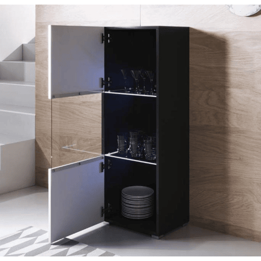 Vitrine Sala de estar e jantar PretoBranco 40x29x128 1 porta LED Luke V3 Muebles Bonitos