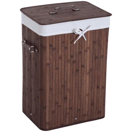 HOMCOM Cesto de Roupa Suja Dobrável com Tampa 67L, Cesto de Roupa em Bambu, 2 Compartimentos, Saco Removível, para Quarto, Casa de Banho, Lavandaria, 40x30x60 cm, Castanho