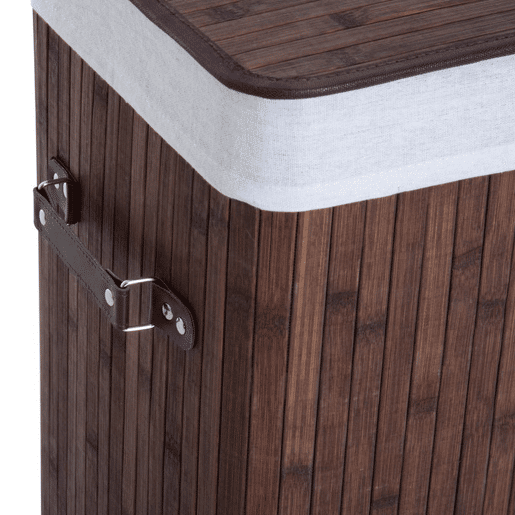 HOMCOM Cesto de Roupa Suja Dobrável com Tampa 67L, Cesto de Roupa em Bambu, 2 Compartimentos, Saco Removível, para Quarto, Casa de Banho, Lavandaria, 40x30x60 cm, Castanho