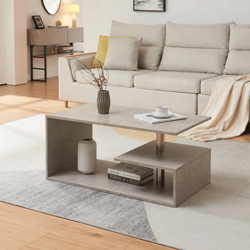 Mesa de centro Haarlem con gaveta 90x50x41 cm Aspeto de betão leve en.casa