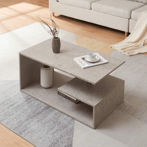 Mesa de centro Haarlem con gaveta 90x50x41 cm Aspeto de betão leve en.casa