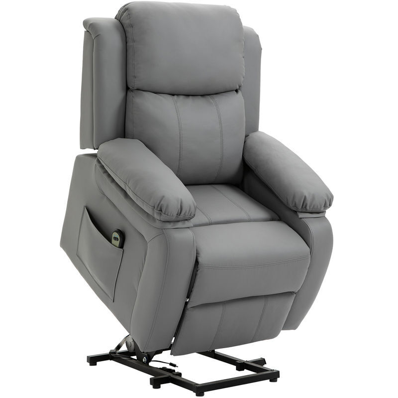 Homcom sillón relax eléctrico reclinable levanta personas, sillón elevador, con respaldo alto, control remoto, reposapiés, acolchado grueso, tapizado en pu, bolsillos laterales, gris