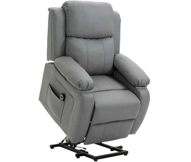 Homcom sillón relax eléctrico reclinable levanta personas, sillón elevador, con respaldo alto, control remoto, reposapiés, acolchado grueso, tapizado en pu, bolsillos laterales, gris