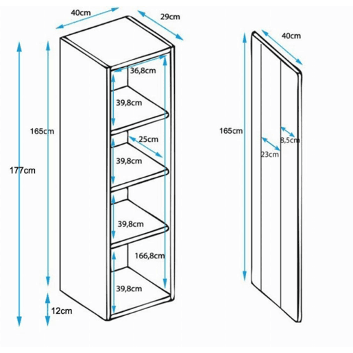 Vitrine Sala de estar e jantar Branco 40x29x177 1 porta LED Luke V5 Muebles Bonitos