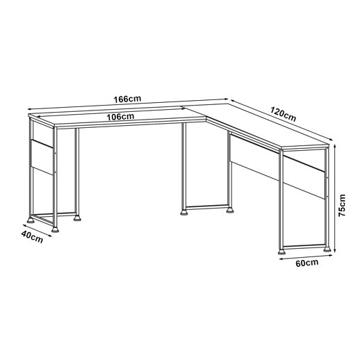 Secretária Karlstang em forma de L 166x120x75 cm cinzento claro en.casa