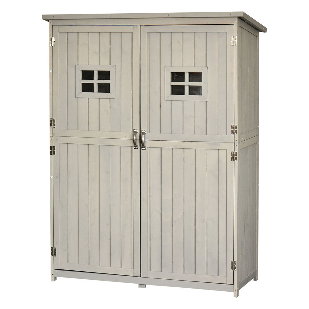 Outsunny cobertizo de madera caseta exterior armario herramientas de jardinería doble puertas techo impermeable compartimientos de diferentes tamaños 127,5x50x164cm madera maciza
