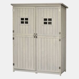 Outsunny Abrigo de Jardim para Ferramentas Armário de Madeira para Exterior com Prateleira Dupla Porta Janelas e Teto Asfáltico 127,5x50x164cm Cinza