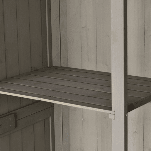 Outsunny Abrigo de Jardim para Ferramentas Armário de Madeira para Exterior com Prateleira Dupla Porta Janelas e Teto Asfáltico 127,5x50x164cm Cinza