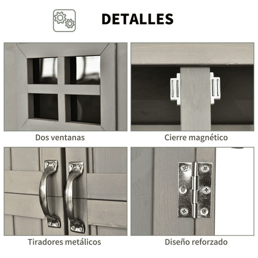 Outsunny Abrigo de Jardim para Ferramentas Armário de Madeira para Exterior com Prateleira Dupla Porta Janelas e Teto Asfáltico 127,5x50x164cm Cinza