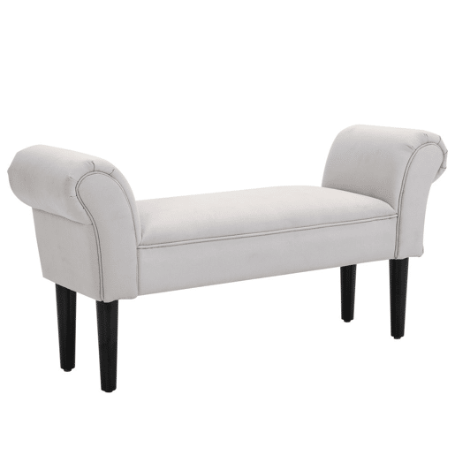 HOMCOM Banco de Pé de Cama Banco com Braços Curvados Estofado e Pés de Madeira para Dormitório Entrada Sala de Estar Carga Máxima 130kg 102x31x51cm Cinza