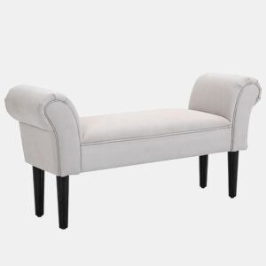 HOMCOM Banco de Pé de Cama Banco com Braços Curvados Estofado e Pés de Madeira para Dormitório Entrada Sala de Estar Carga Máxima 130kg 102x31x51cm Cinza