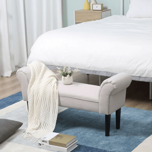 HOMCOM Banco de Pé de Cama Banco com Braços Curvados Estofado e Pés de Madeira para Dormitório Entrada Sala de Estar Carga Máxima 130kg 102x31x51cm Cinza