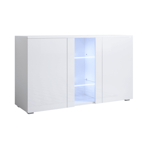 Aparador Sala de estar e jantar Branco 120x40x72 3 portas LED Luke A1 Muebles Bonitos